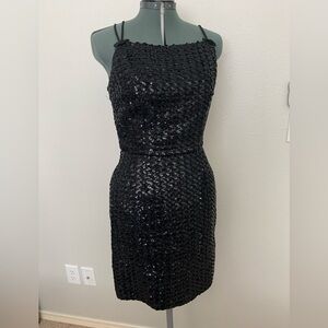 Elegant Vintage Black Sequin Cocktail Dress